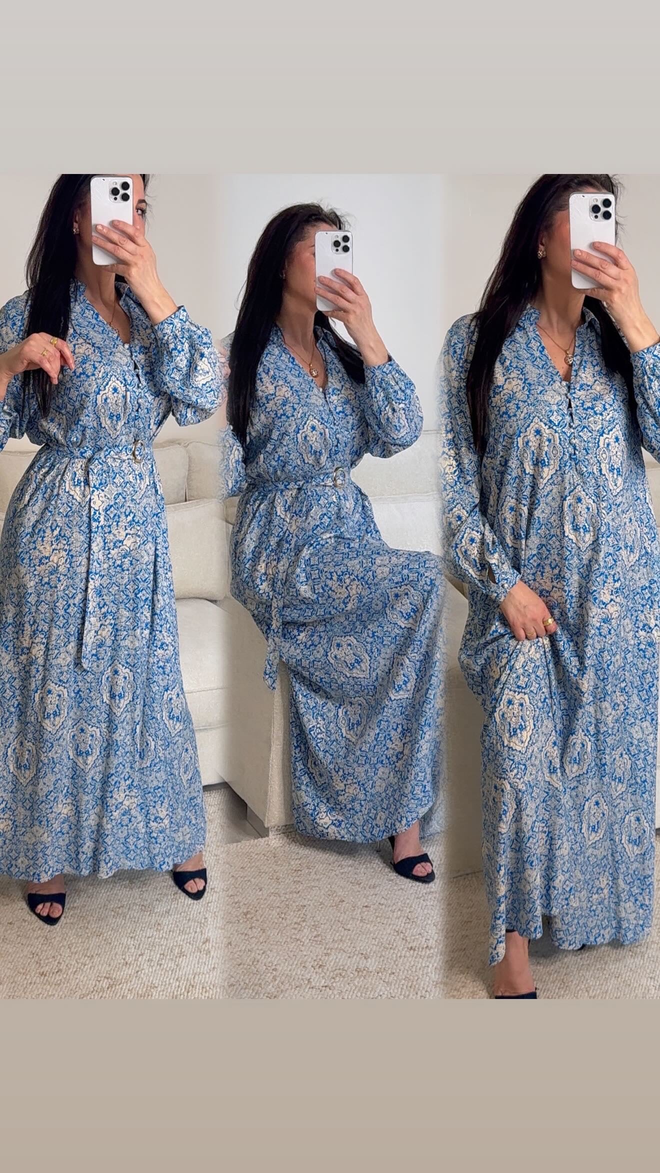 Robe lange bleu imprimée