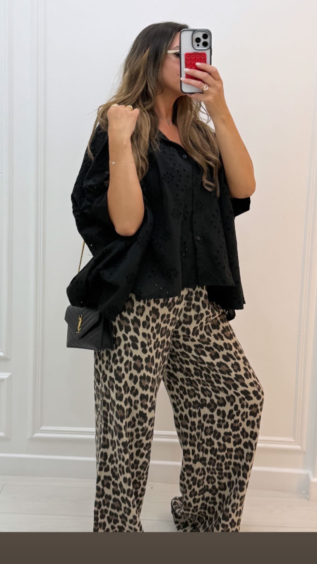 Pantalon en gaze de coton léopard clair
