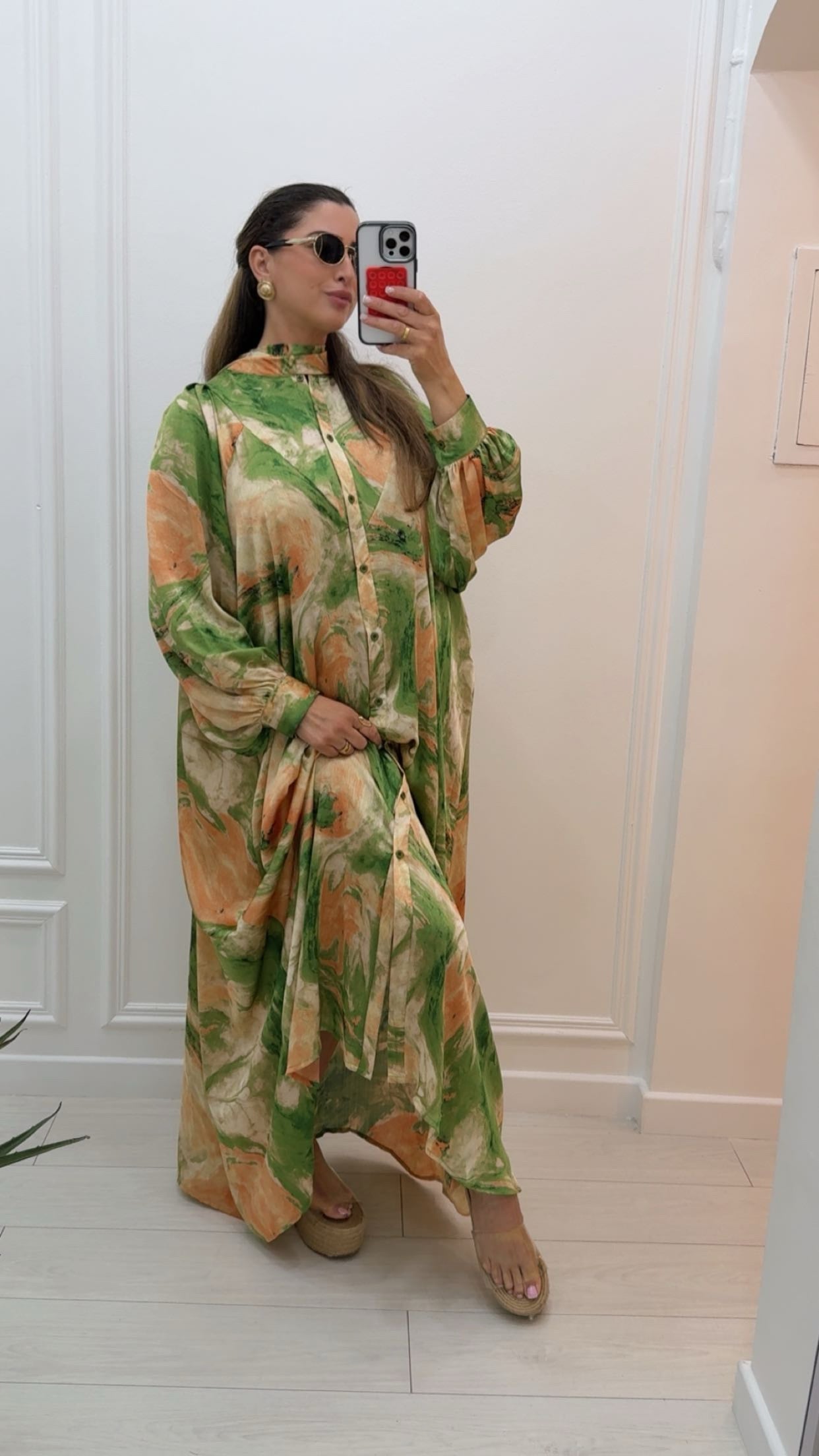 Robe Bali longue satinée à motifs vert