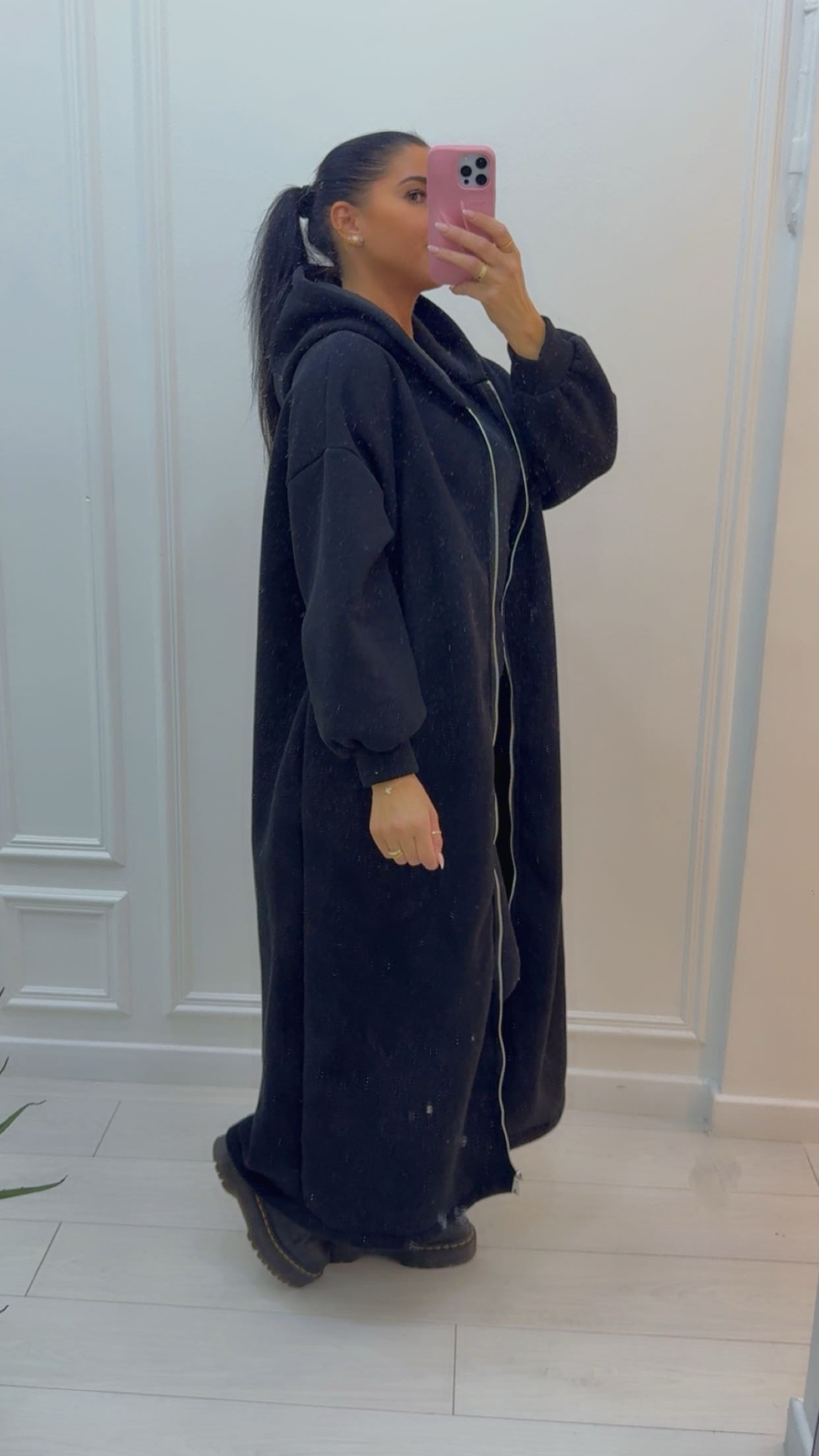 Maxi sweat-shirt à capuche zippé noir
