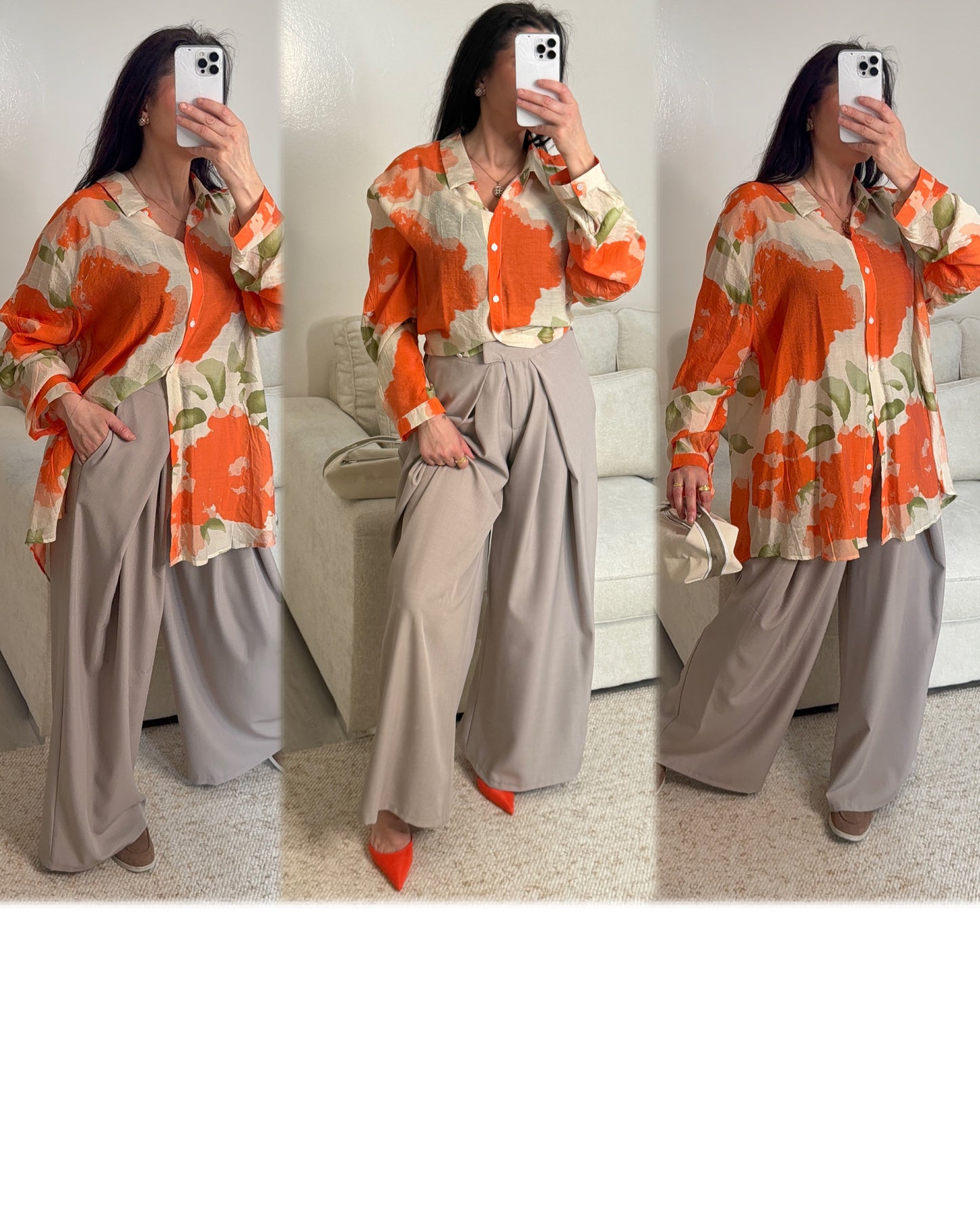Chemise oversize a fleurs orange