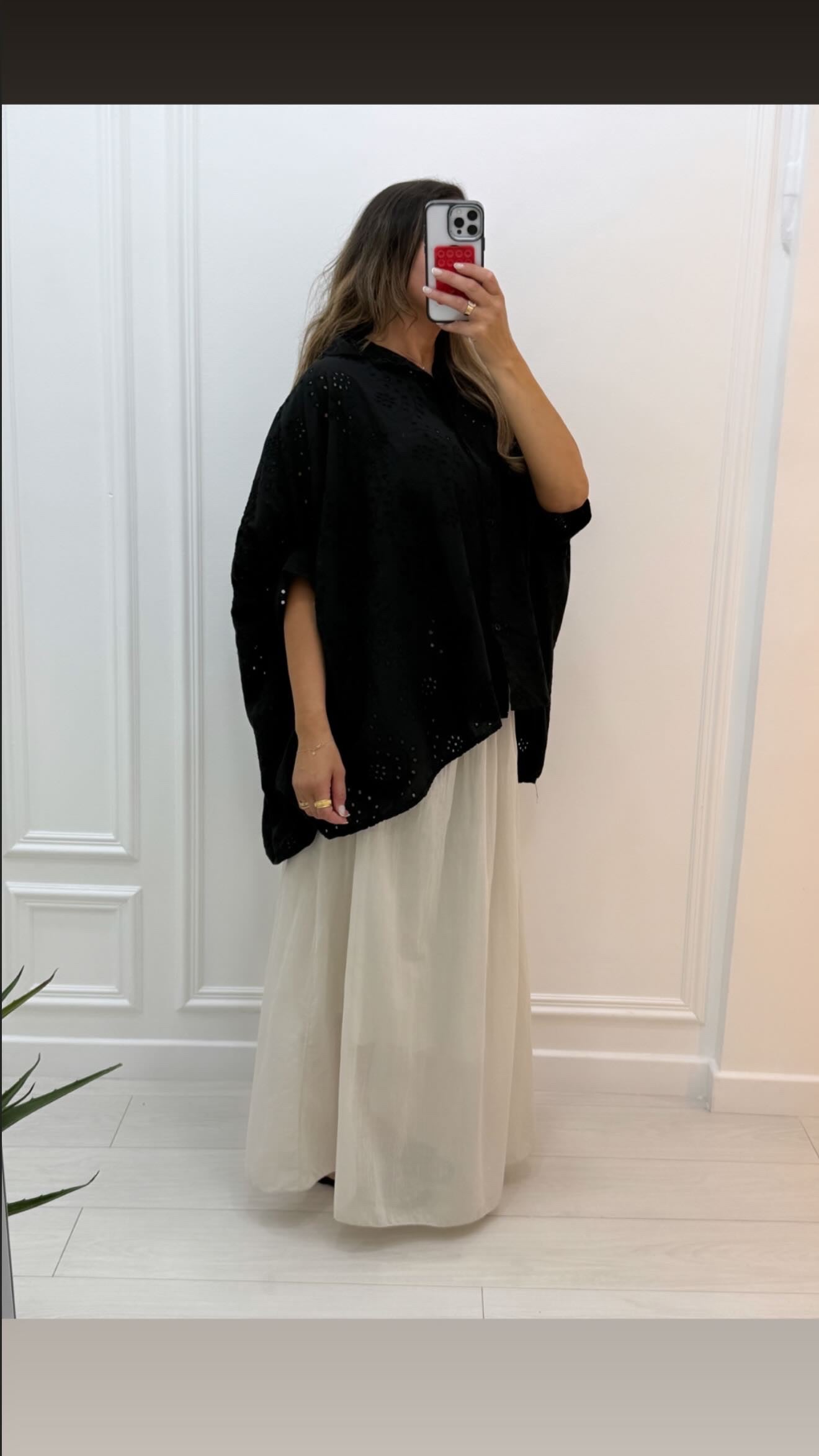 Chemise extra ample en broderie anglaise noir