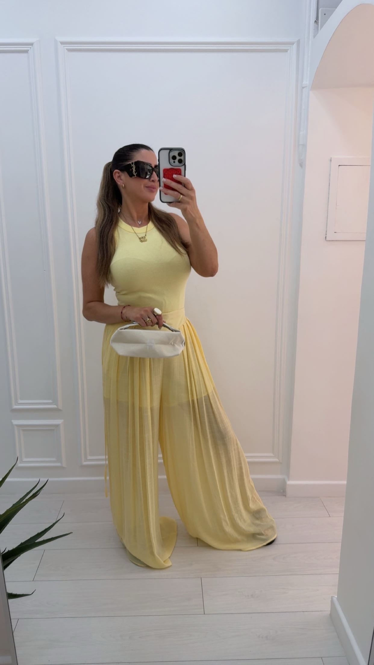 Pantalon palazzo fluide jaune