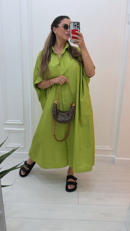 Robe chemise en coton vert pistache