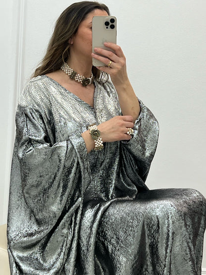 Robe luxe large à perles qualité premium argenté