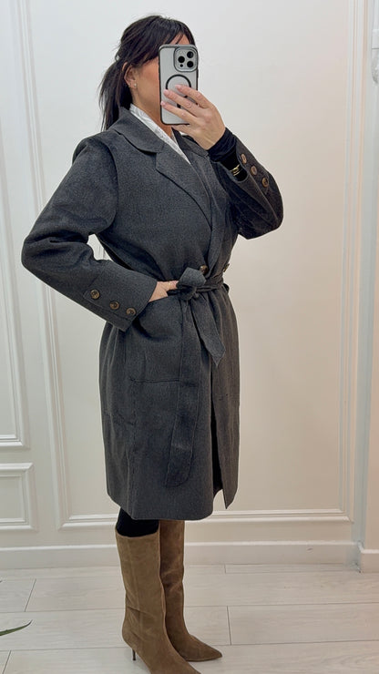 MANTEAU TRENCH FEUTRÉ ÉLÉGANCE INTEMPORELLE ET CONFORT GRIS CHINÉ