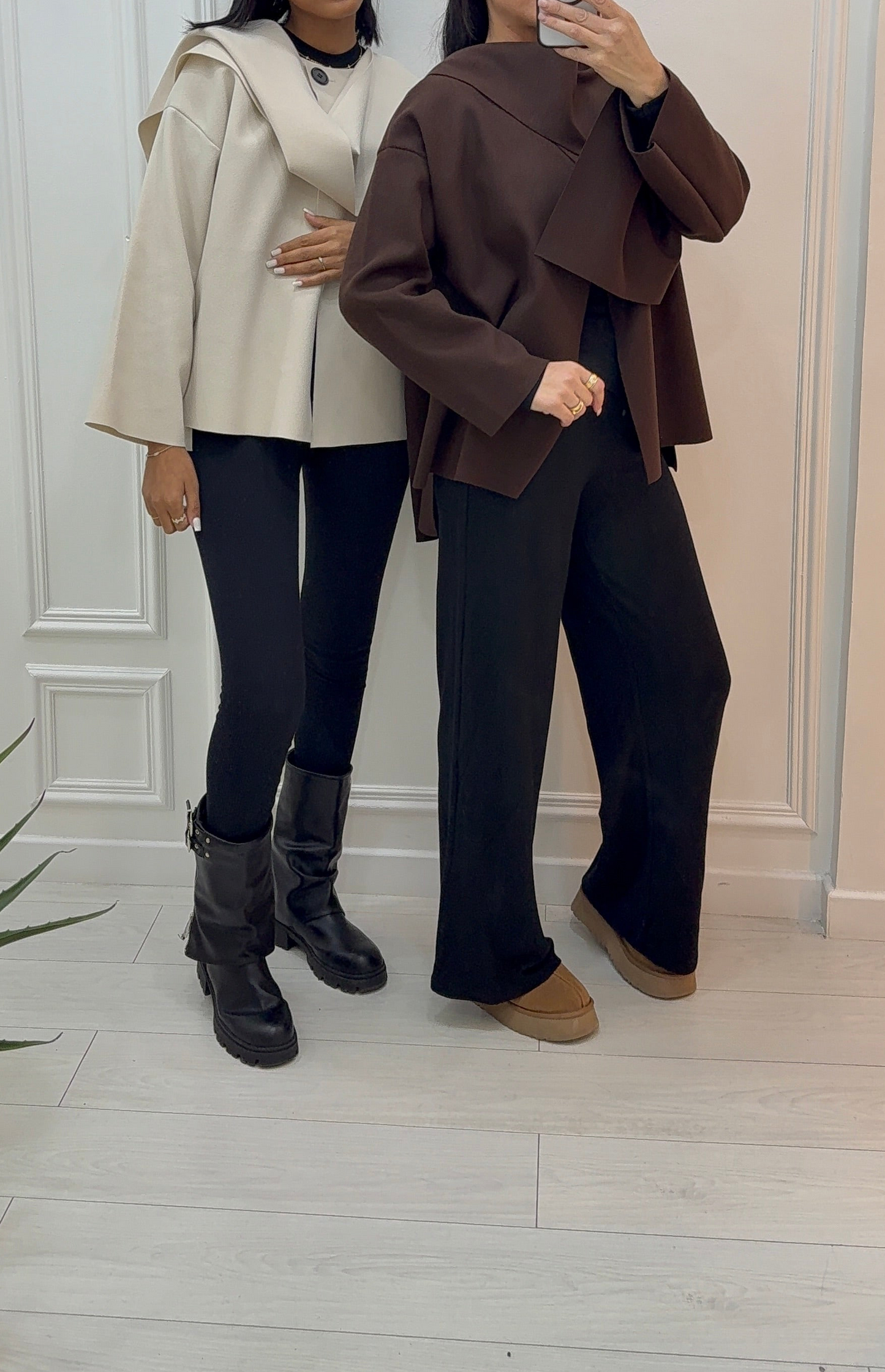 VESTE MANTEAU AVEC ÉCHARPE INTÉGRÉE chocolat