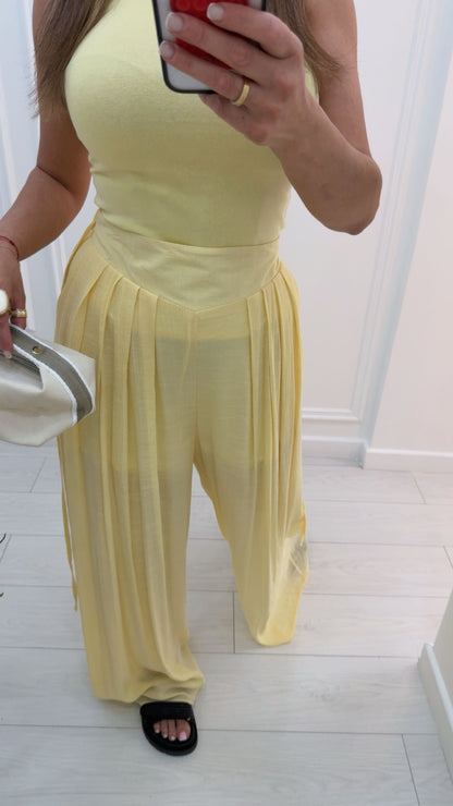 Pantalon palazzo fluide jaune