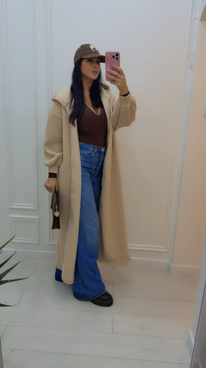 Maxi sweat-shirt à capuche zippé crème