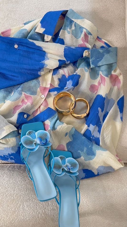 Chemise oversize à fleur bleu