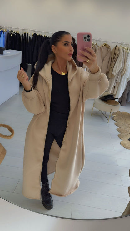 Maxi sweat-shirt à capuche zippé crème