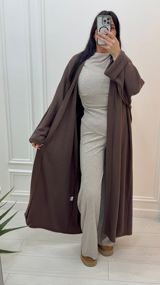 GILET LONG MAXI CHOCOLAT ÉLÉGANT MODERNE