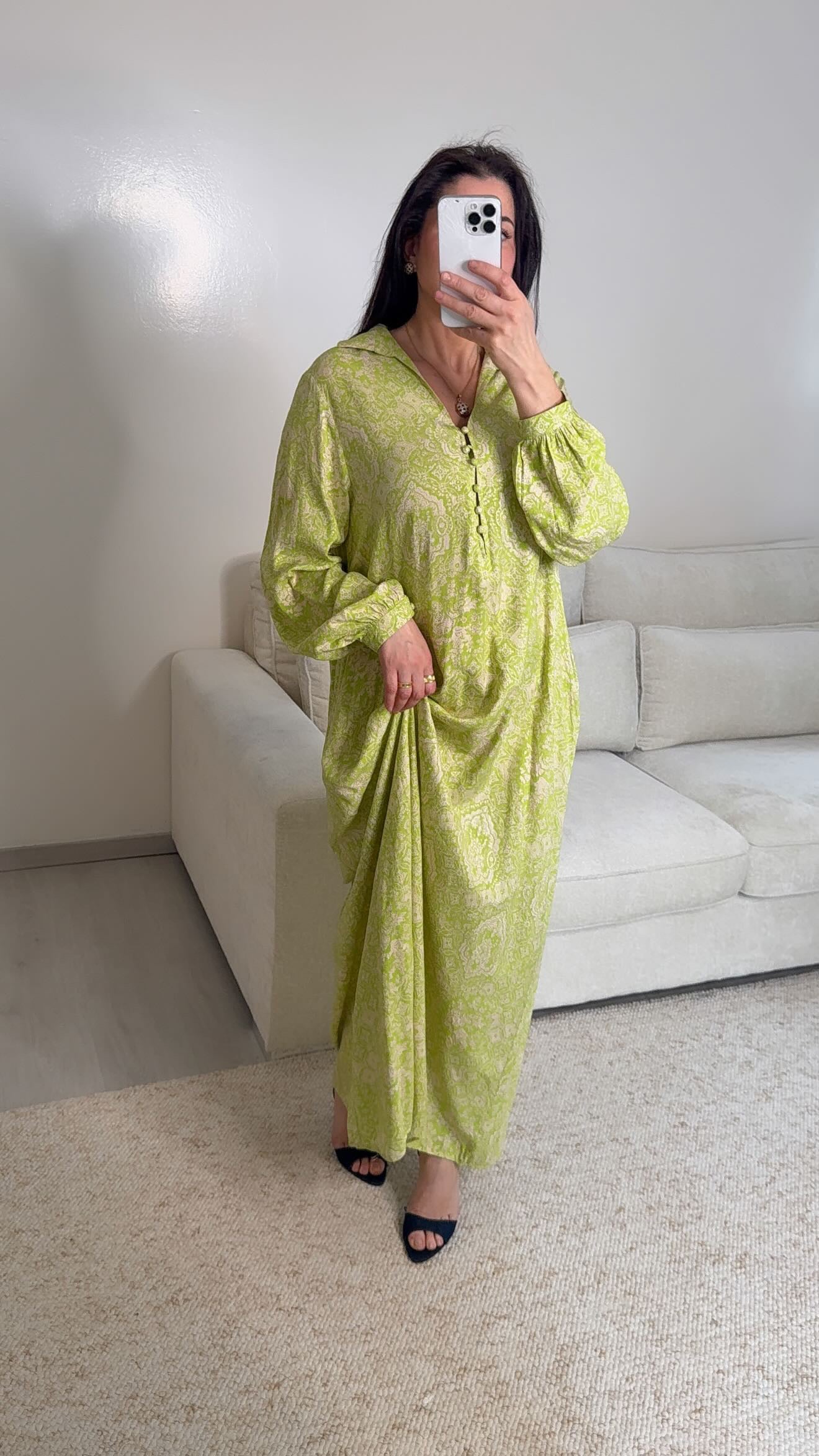 Robe lange imprimer vert pomme