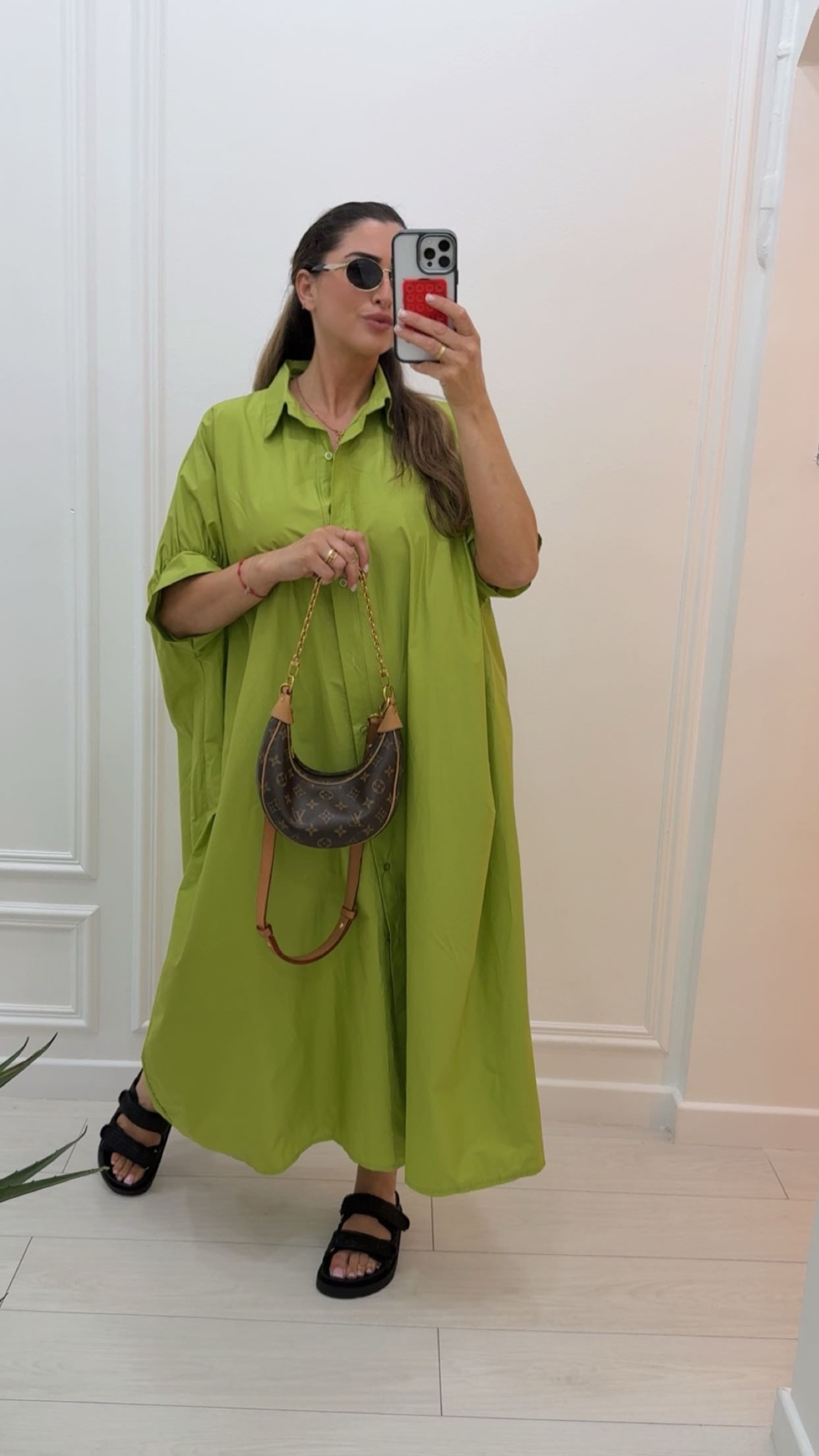 Robe chemise en coton vert pistache
