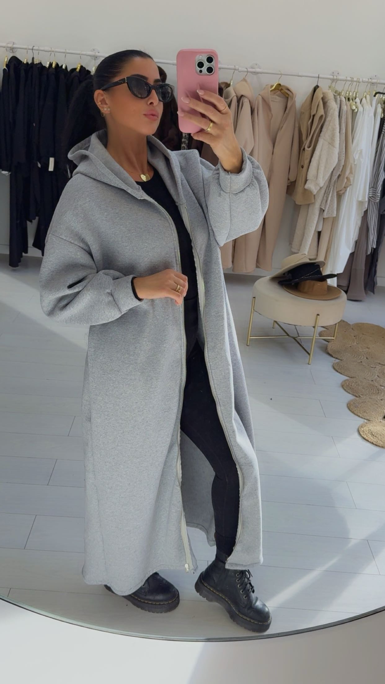 Maxi sweat-shirt à capuche zippé gris