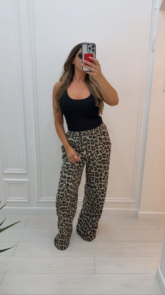 Pantalon en gaze de coton léopard clair
