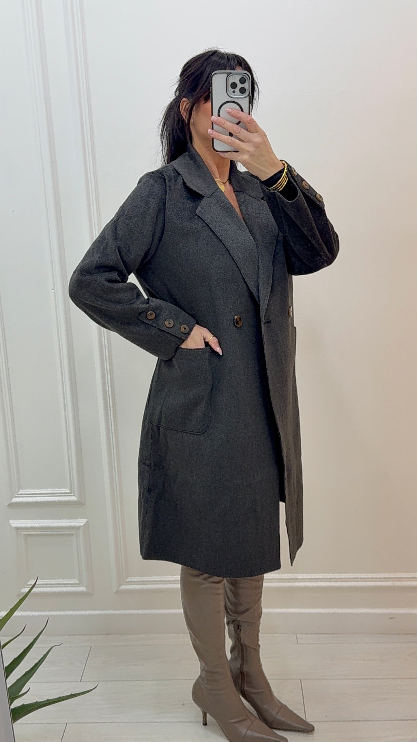 MANTEAU TRENCH FEUTRÉ ÉLÉGANCE INTEMPORELLE ET CONFORT GRIS CHINÉ