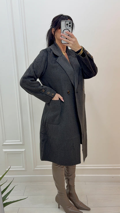 MANTEAU TRENCH FEUTRÉ ÉLÉGANCE INTEMPORELLE ET CONFORT GRIS CHINÉ