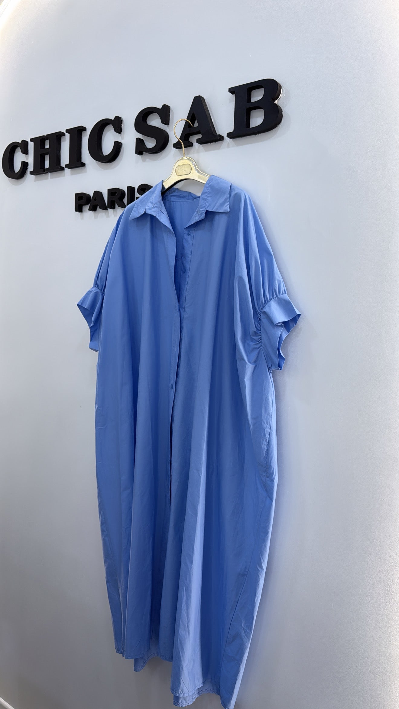 Robe chemise en coton bleu ciel