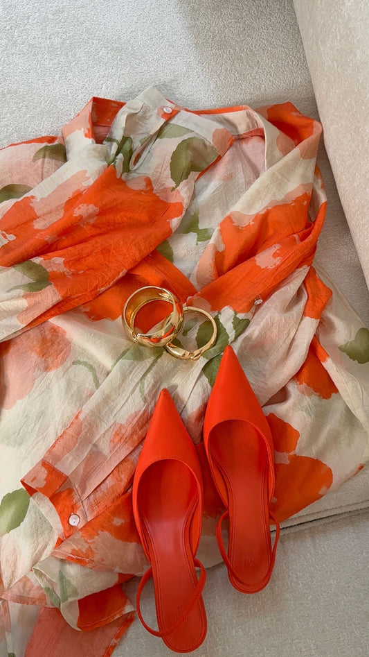 Chemise oversize a fleurs orange