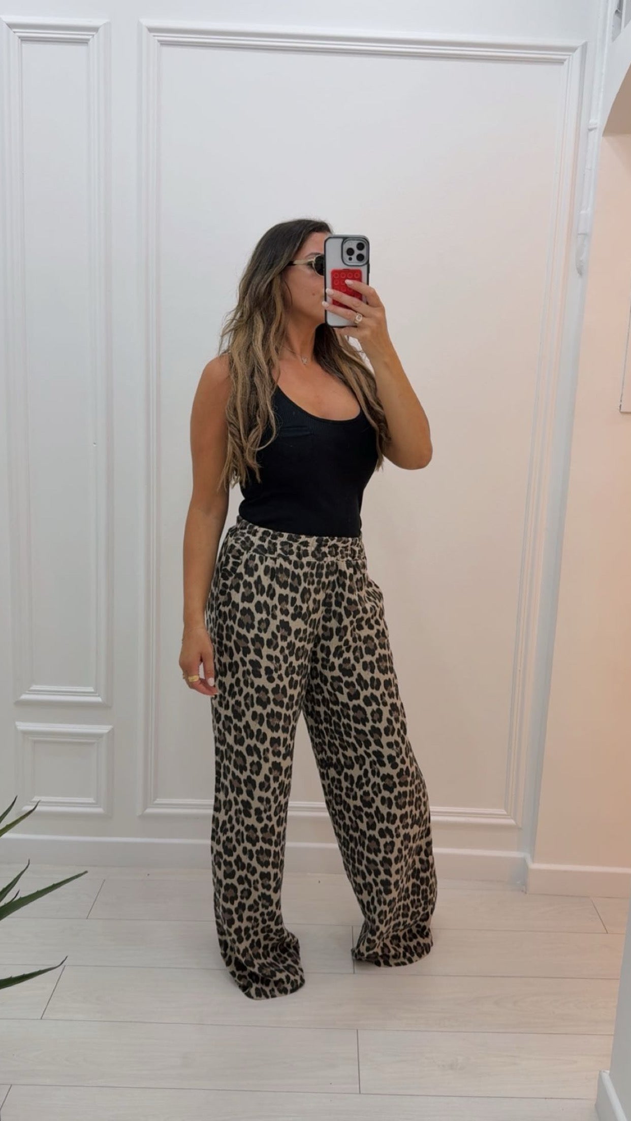 Pantalon en gaze de coton léopard clair