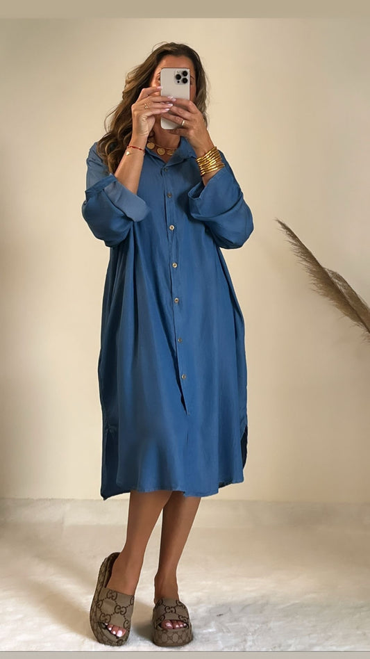 Robe chemise en jeans