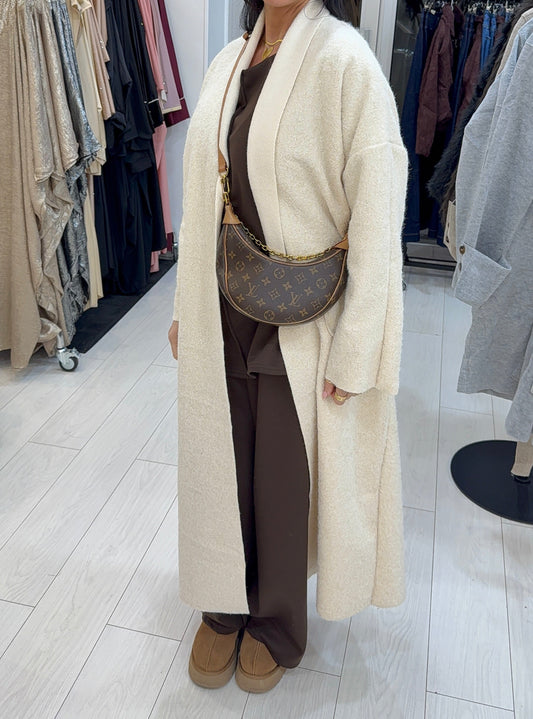 LONG MANTEAU AVEC POCHES - ÉLÉGANT MODERNE CRÈME