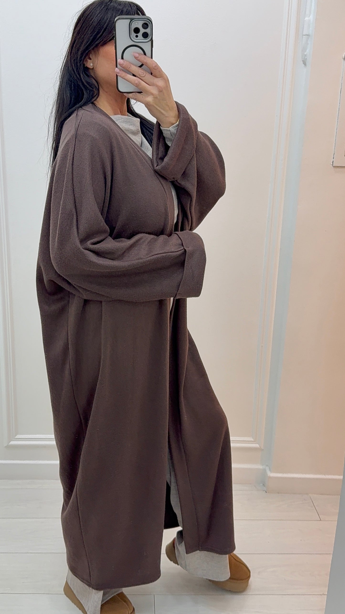 GILET LONG MAXI CHOCOLAT ÉLÉGANT MODERNE