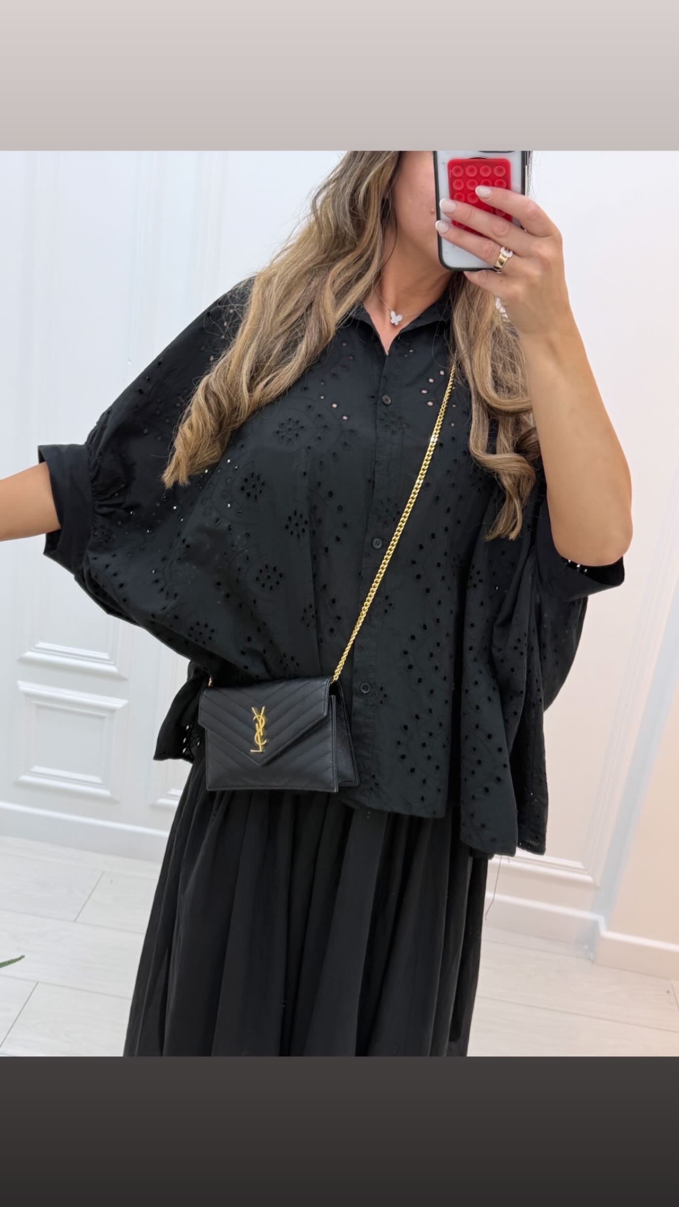 Chemise extra ample en broderie anglaise noir