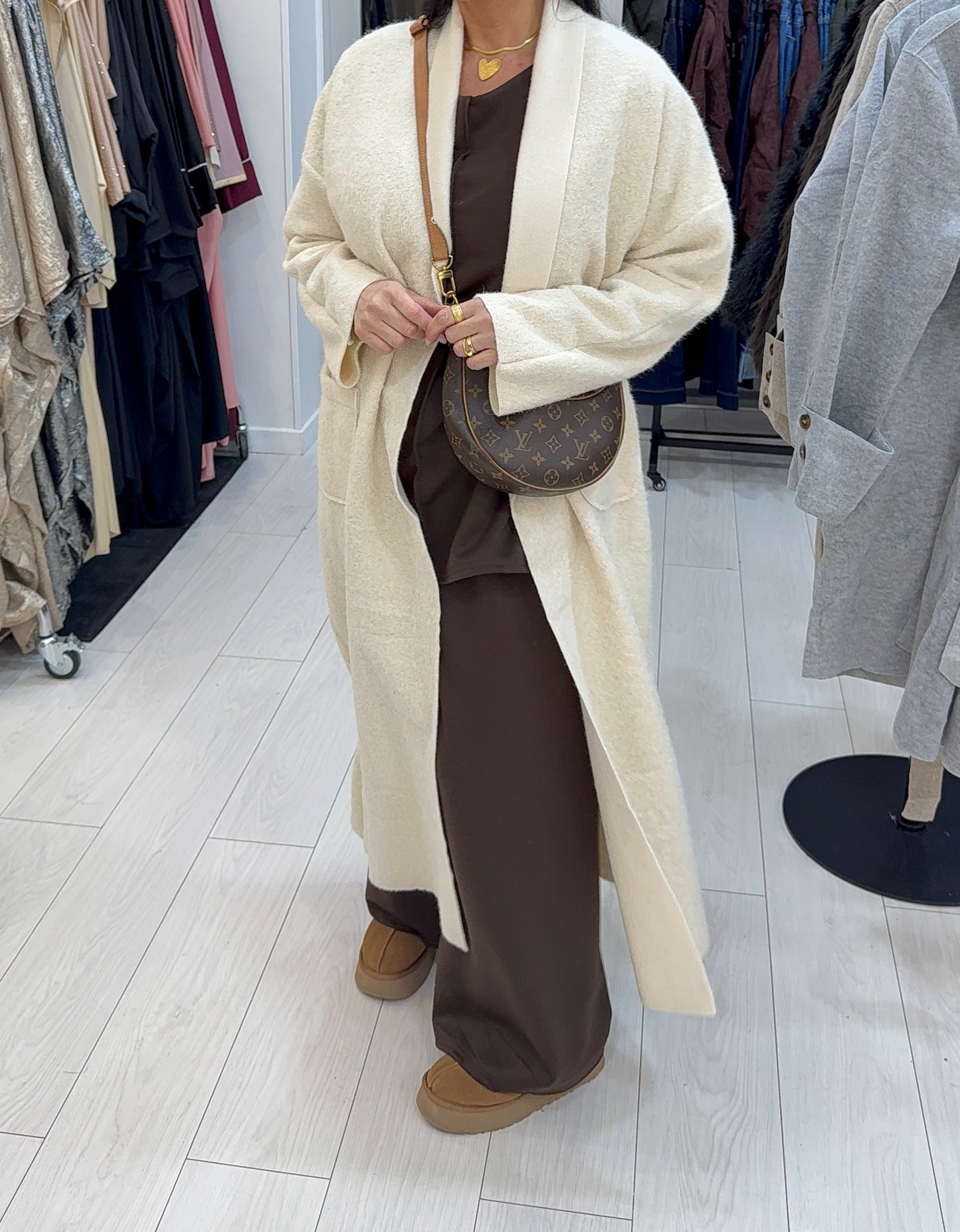 LONG MANTEAU AVEC POCHES - ÉLÉGANT MODERNE CRÈME