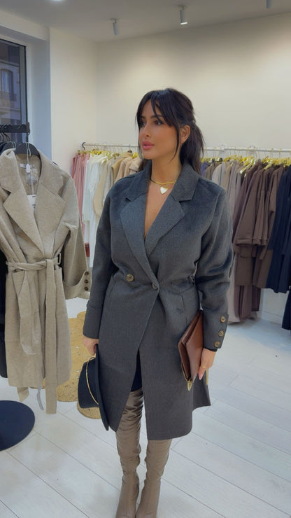 MANTEAU TRENCH FEUTRÉ ÉLÉGANCE INTEMPORELLE ET CONFORT GRIS CHINÉ