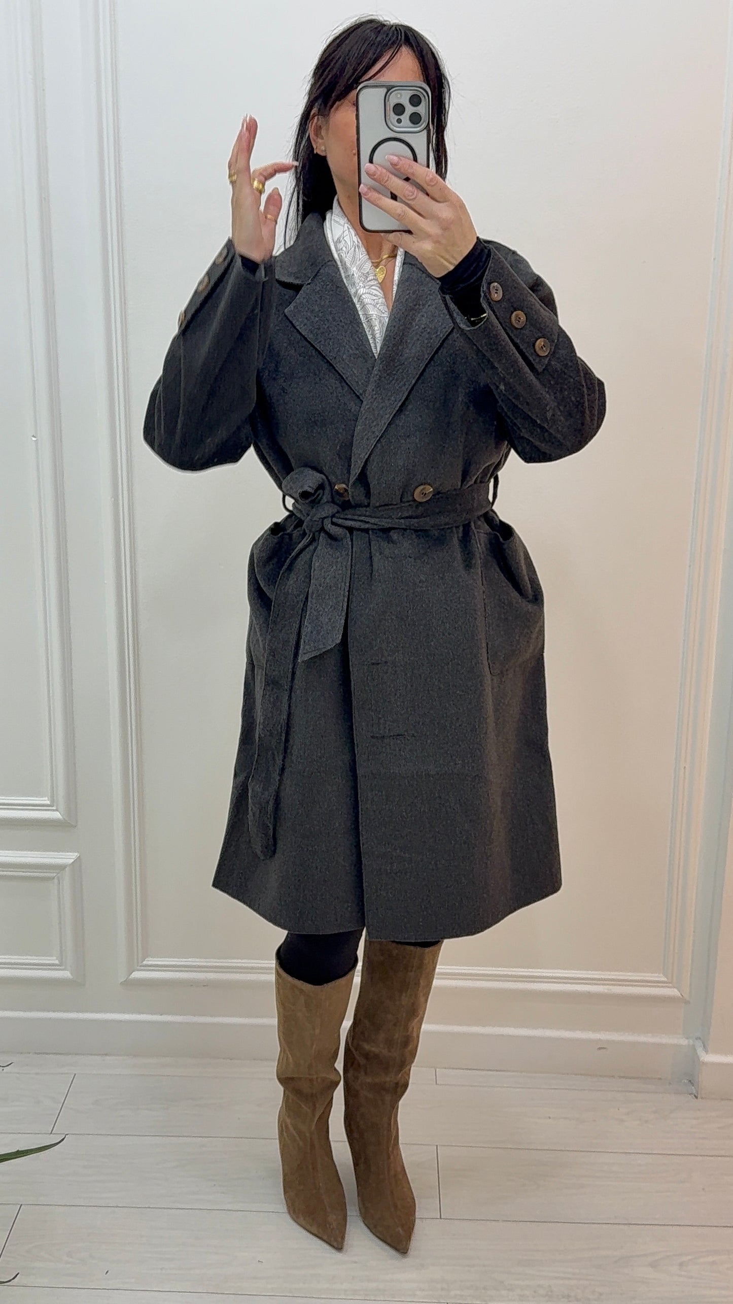 MANTEAU TRENCH FEUTRÉ ÉLÉGANCE INTEMPORELLE ET CONFORT GRIS CHINÉ