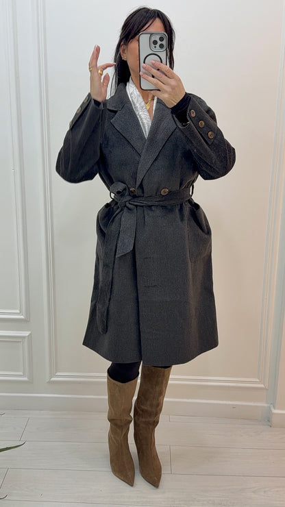 MANTEAU TRENCH FEUTRÉ ÉLÉGANCE INTEMPORELLE ET CONFORT GRIS CHINÉ