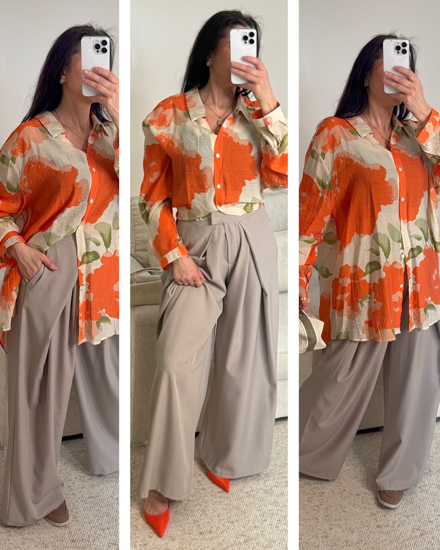 Chemise oversize a fleurs orange