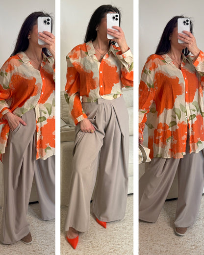 Chemise oversize a fleurs orange