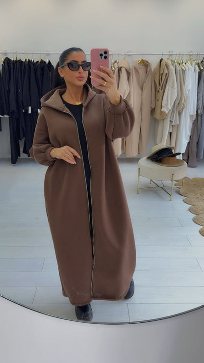 Maxi sweat-shirt à capuche zippé chocolat