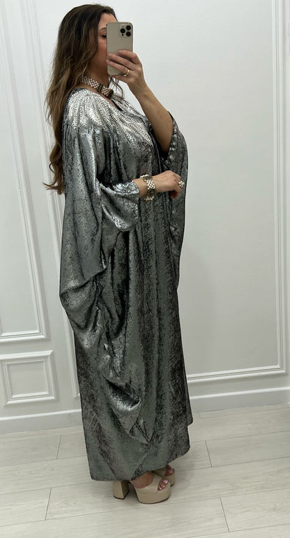 Robe luxe large à perles qualité premium argenté