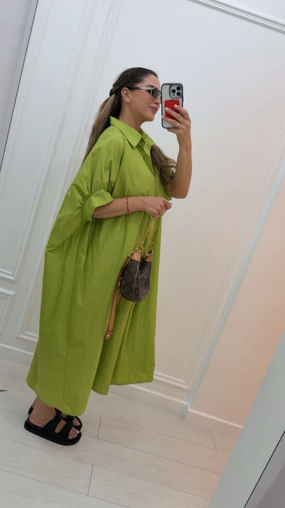 Robe chemise en coton vert pistache