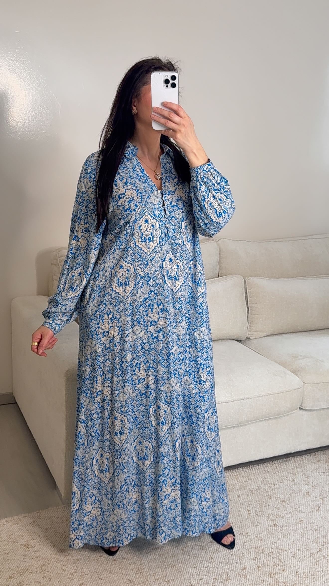 Robe lange bleu imprimée