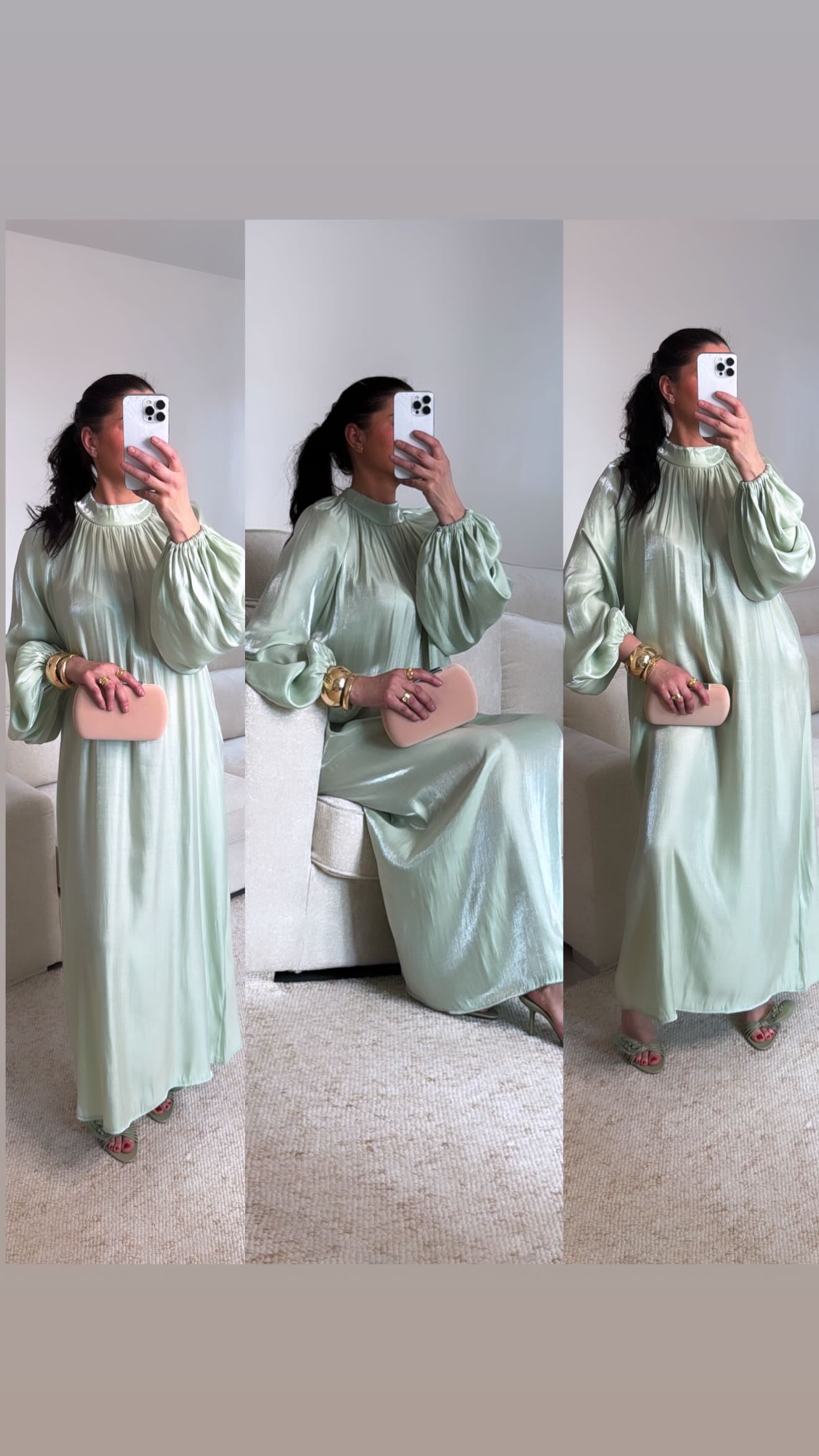 Robe irisée vert d’eau à col montant