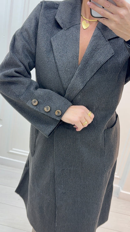 MANTEAU TRENCH FEUTRÉ ÉLÉGANCE INTEMPORELLE ET CONFORT GRIS CHINÉ