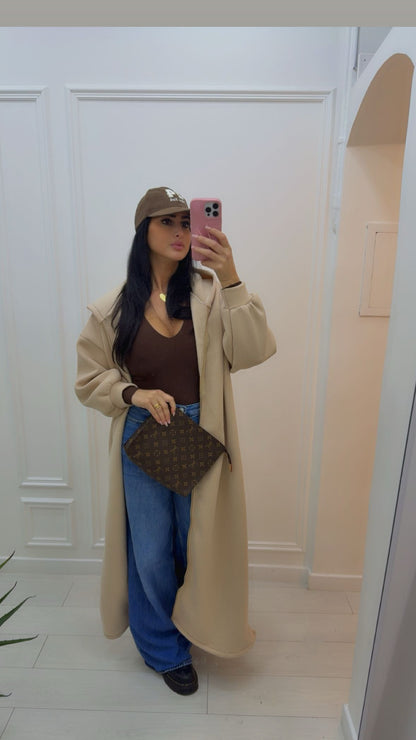 Maxi sweat-shirt à capuche zippé crème