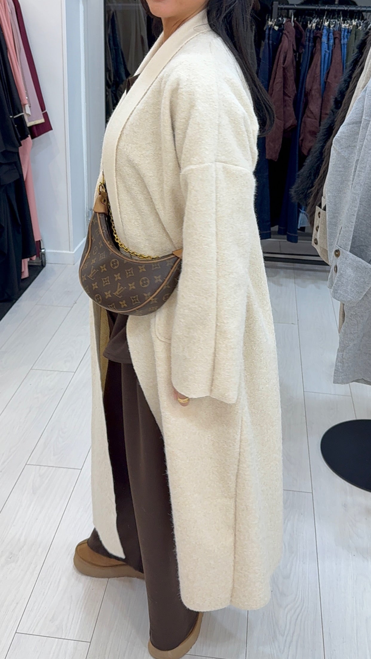 LONG MANTEAU AVEC POCHES - ÉLÉGANT MODERNE CRÈME