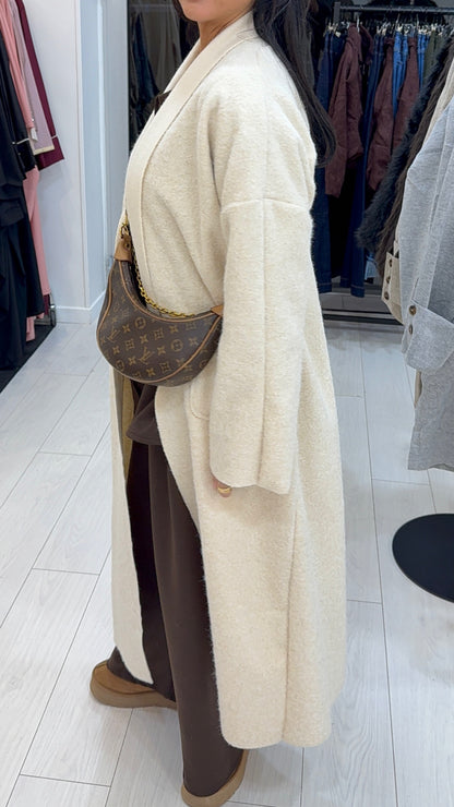 LONG MANTEAU AVEC POCHES - ÉLÉGANT MODERNE CRÈME