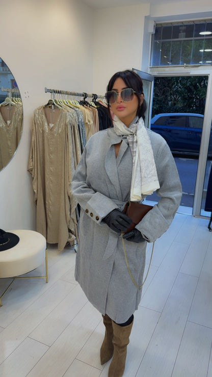 MANTEAU TRENCH  FEUTRÉ ÉLÉGANCE INTEMPORELLE ET CONFORT GRIS CLAIRE