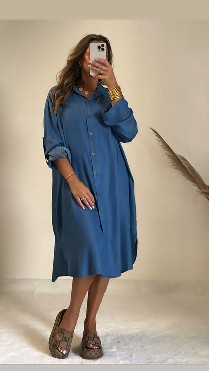 Robe chemise en jeans