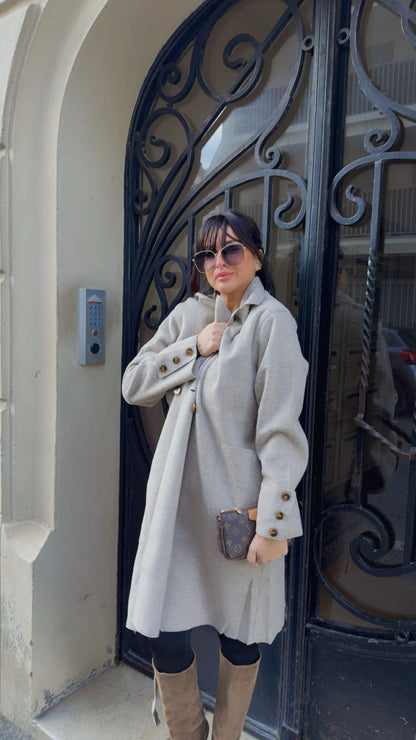 MANTEAU TRENCH FEUTRÉ ÉLÉGANCE  INTEMPORELLE ET CONFORT TAUPE