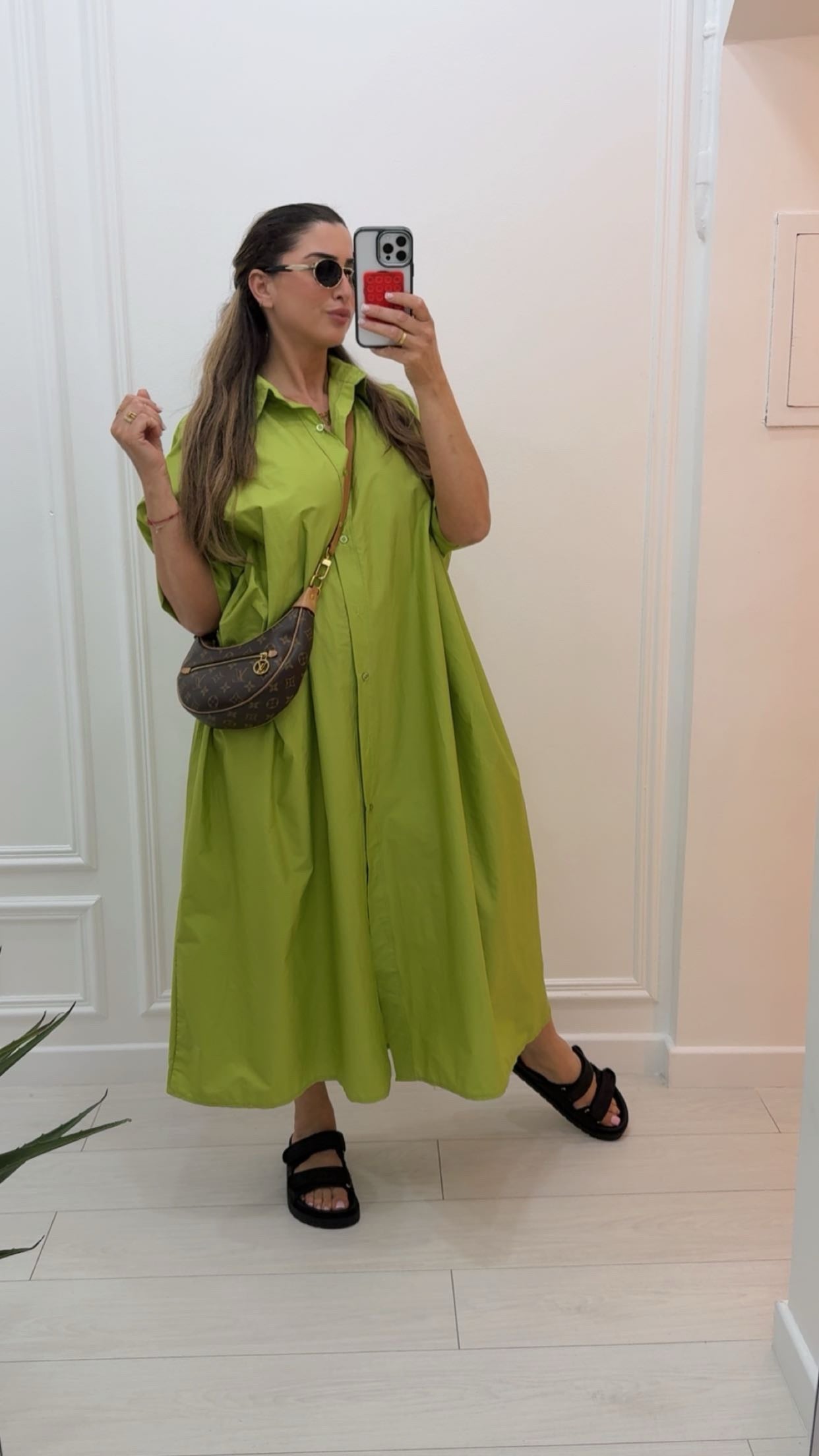 Robe chemise en coton vert pistache