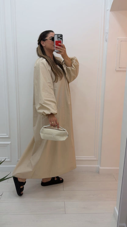Robe longue en coton manche bouffante beige bébé