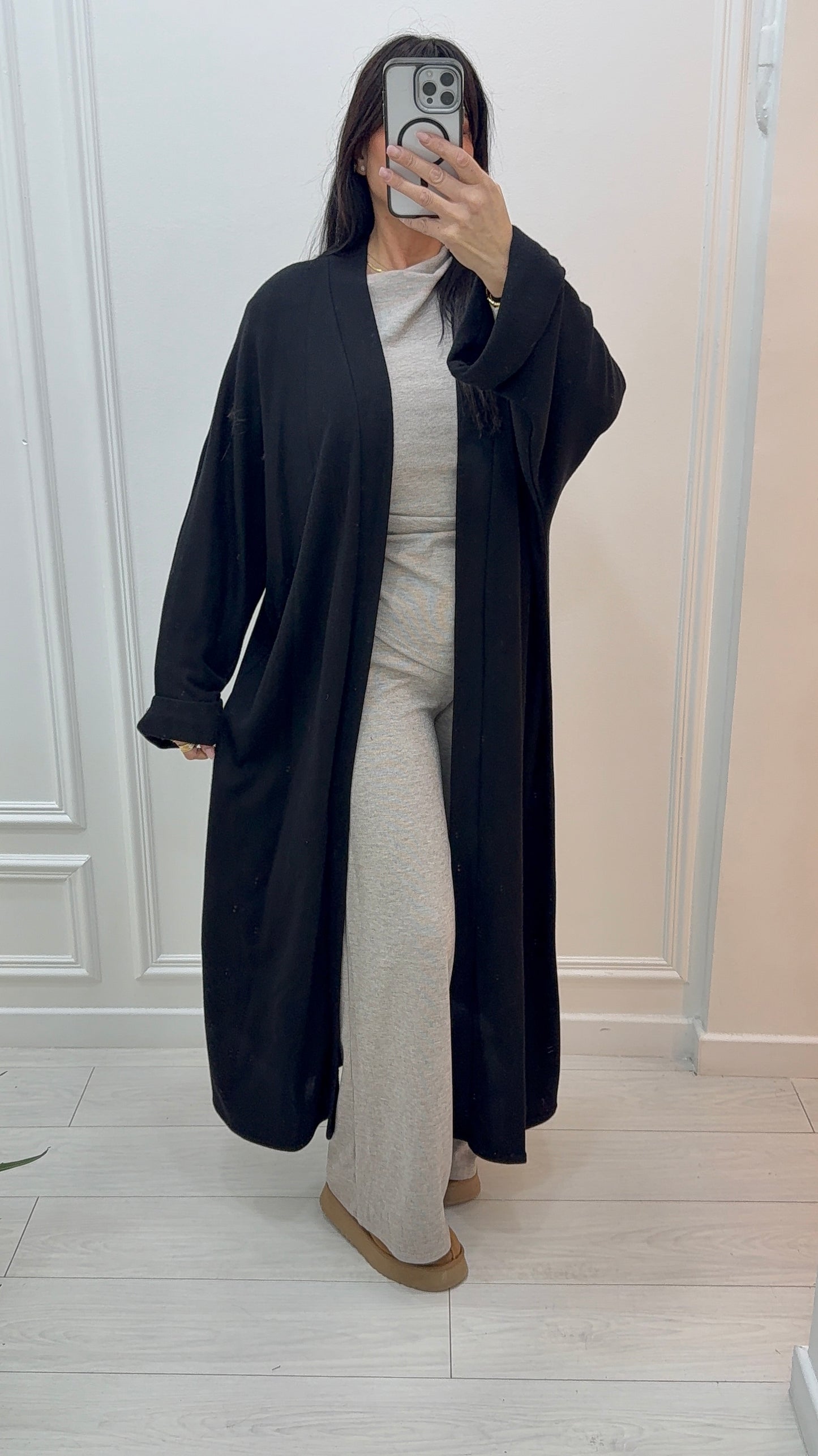 GILET LONG MAXI NOIR ÉLÉGANT MODERNE